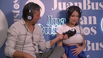 Ambarprada, A Pregnant Woman With Large Breasts, Takes Control Of The Sex Machine On Juan Bustos' Podcast.