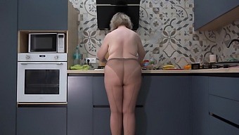 Curvy Wife In Nylon Pantyhose Offers Breakfast In Bed With A Seductive Twist